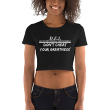 Load image into Gallery viewer, DCYG DEI  White logo Women’s Crop Tee
