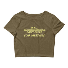 Load image into Gallery viewer, DCYG DEI Yellow &amp; Brown Women’s Crop Tee
