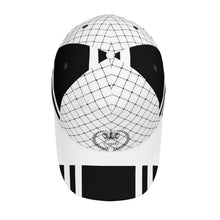 Load image into Gallery viewer, Royalty 24 Black Logo,  Netting, Stripes &amp; White  Curved Brim Baseball Cap (AOP)
