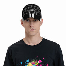 Load image into Gallery viewer, Royalty 24 White Logo , Netting ,Stripes &amp; Black Curved Brim Baseball Cap (AOP)
