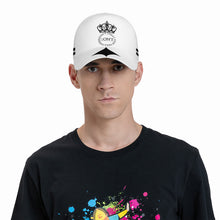 Load image into Gallery viewer, Royalty DON'T D4XV Black Logo, Stripes, Designs  &amp; White Curved Brim Baseball Cap (AOP)
