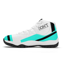Load image into Gallery viewer, DONT D4X Black  Logo ,Teal,Black Stripes &amp; White High Top Air Retro Sneakers - White
