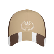 Load image into Gallery viewer, Royalty 24 White Logo, Tan Stripes &amp; White  Curved Brim Baseball Cap (AOP)
