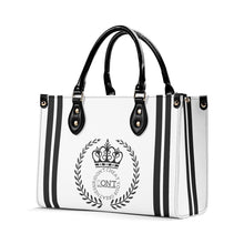Load image into Gallery viewer, Royalty 24 Black Logo, Stripes &amp; White Multiple Sizes Upgraded Luxury Women PU Leather Handbag
