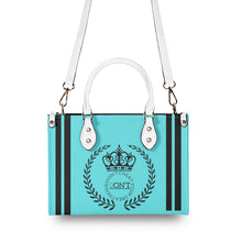 Load image into Gallery viewer, Royalty 24 Black Logo ,Stripes &amp; Turquoise Multiple Sizes Upgraded Luxury Women PU Leather Handbag
