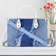 Load image into Gallery viewer, 45 Dgr White Logo &amp; Denim Multiple Sizes Upgraded Luxury Women PU Leather Handbag
