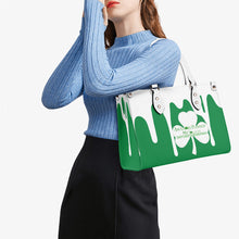 Load image into Gallery viewer, Ancestors Irish, White Clover,Green Logo,  White Drip , Green Multiple Sizes Upgraded Luxury Women PU Leather Handbag
