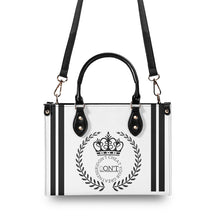 Load image into Gallery viewer, Royalty 24  Black Logo ,Stripes &amp; White Multiple Sizes Upgraded Luxury Women PU Leather Handbag
