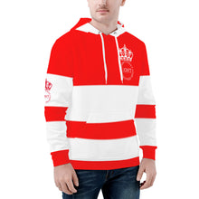 Load image into Gallery viewer, Royal DON'T D4XV  White Logo, Stripes &amp; Red Men's All Over Print Hoodie
