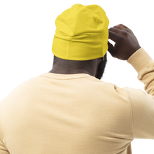Load image into Gallery viewer, All-Over Print Gold Beanie Black Logo
