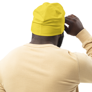 All-Over Print Gold Beanie Black Logo