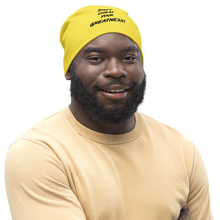 Load image into Gallery viewer, All-Over Print Gold Beanie Black Logo
