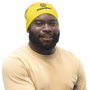 All-Over Print Gold Beanie Black Logo