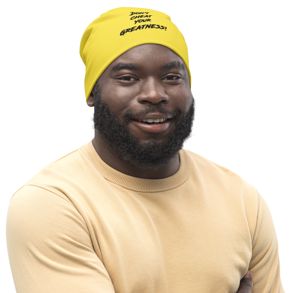 All-Over Print Gold Beanie Black Logo