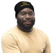 Load image into Gallery viewer, All-Over Print Black Beanie Gold Logo
