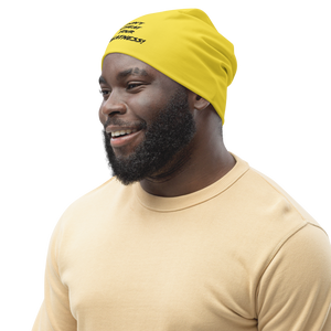 All-Over Print Gold Beanie Black Logo