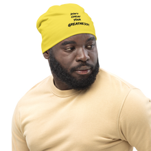Load image into Gallery viewer, All-Over Print Gold Beanie Black Logo
