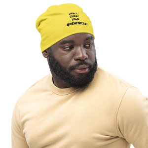 All-Over Print Gold Beanie Black Logo